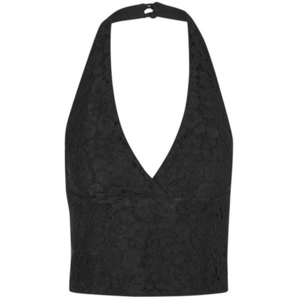 Topshop Black Lace Halter Crop Top sz 10